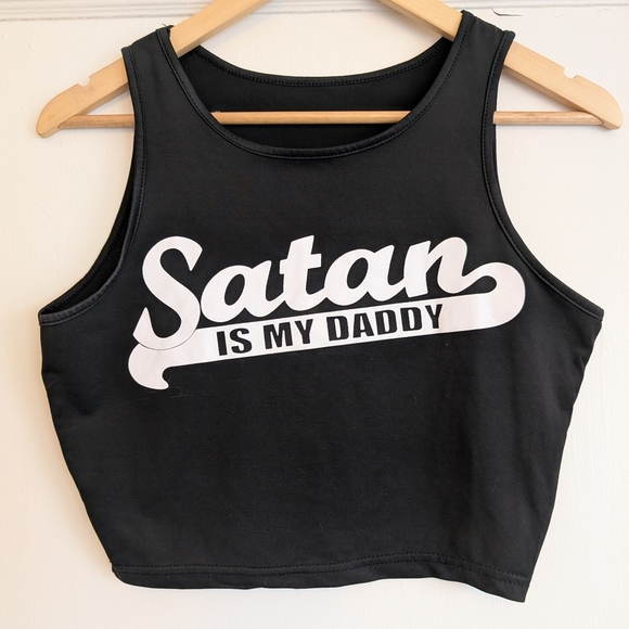 Tops - Satan Is My Daddy Crop Tank Tee